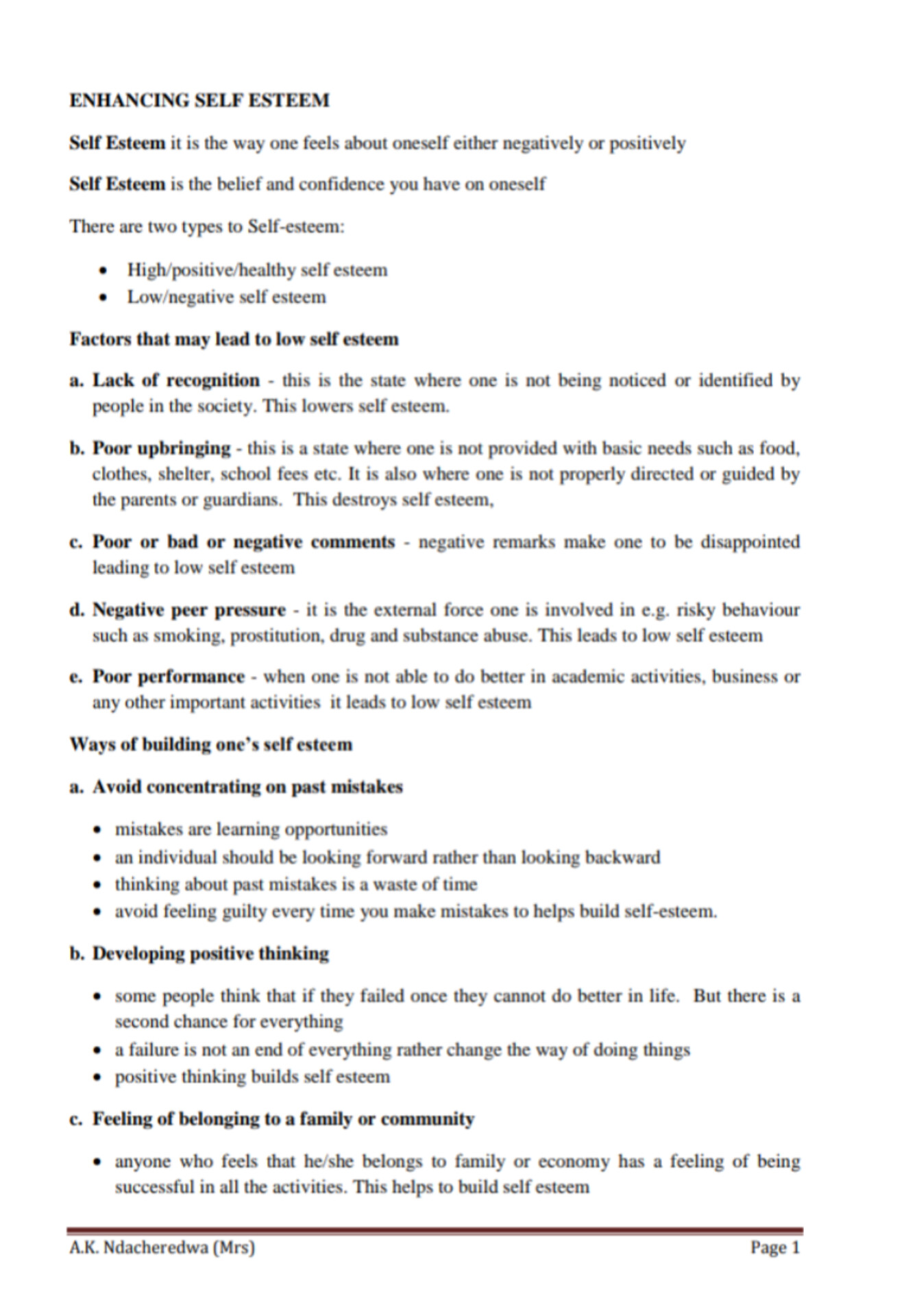 Form 3 Life Skills Notes