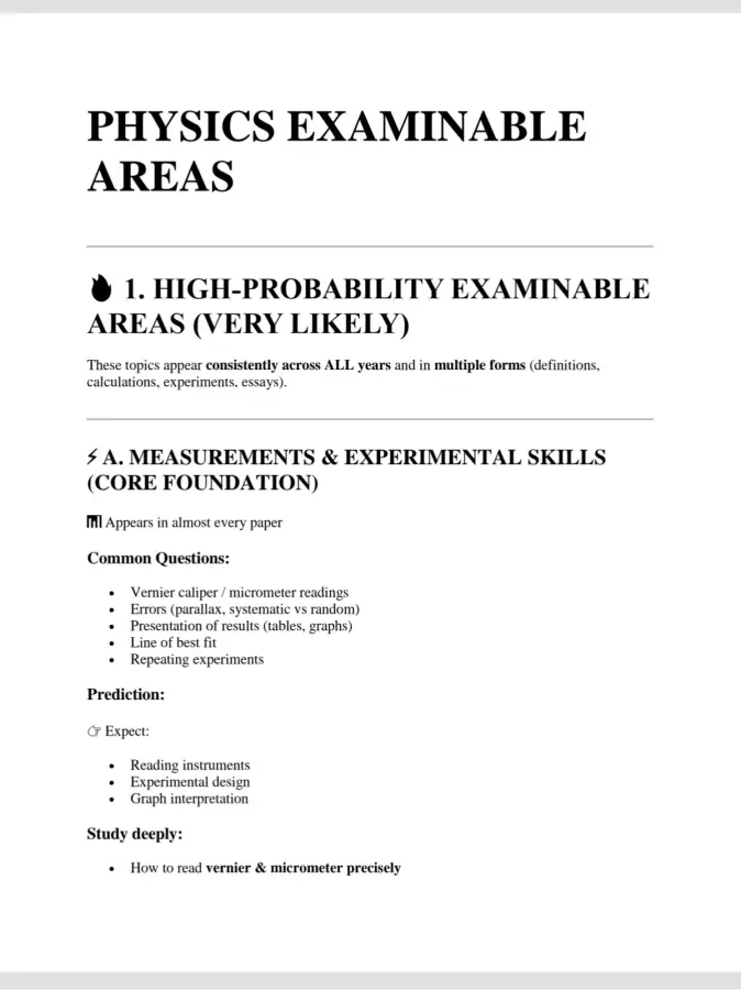 Physics Examinable Areas