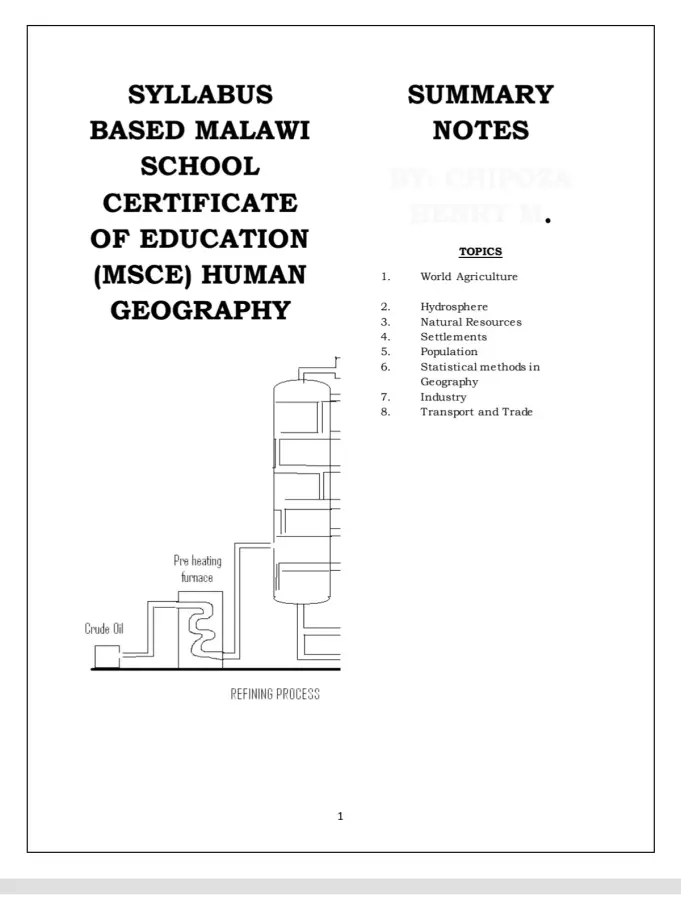 Summary Notes For Human Geography