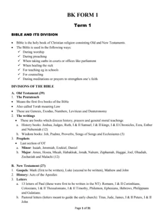 Bible Knowledge For Form 1