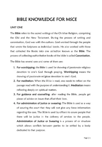 Bible Knowledge For MSCE